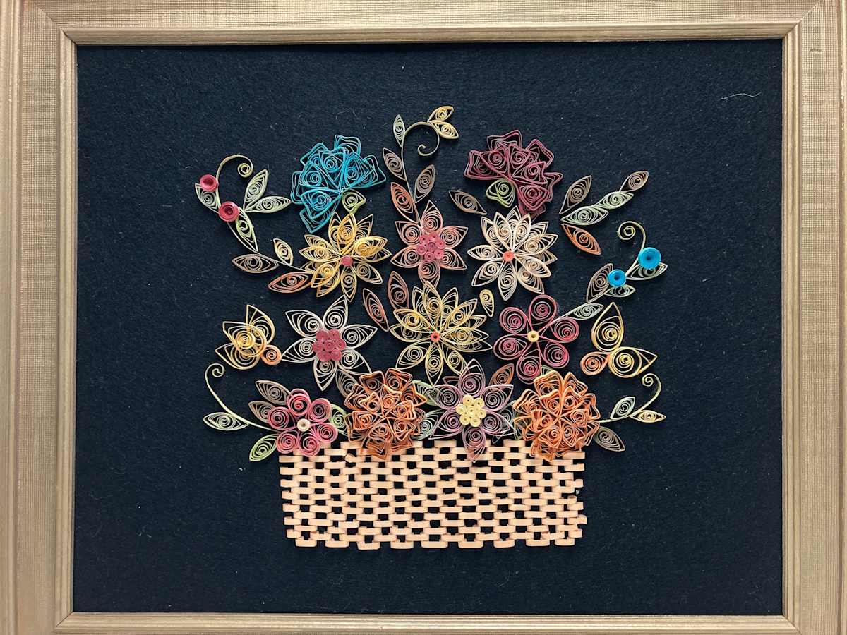 Framed hand made paper floral art piece, Image 6.