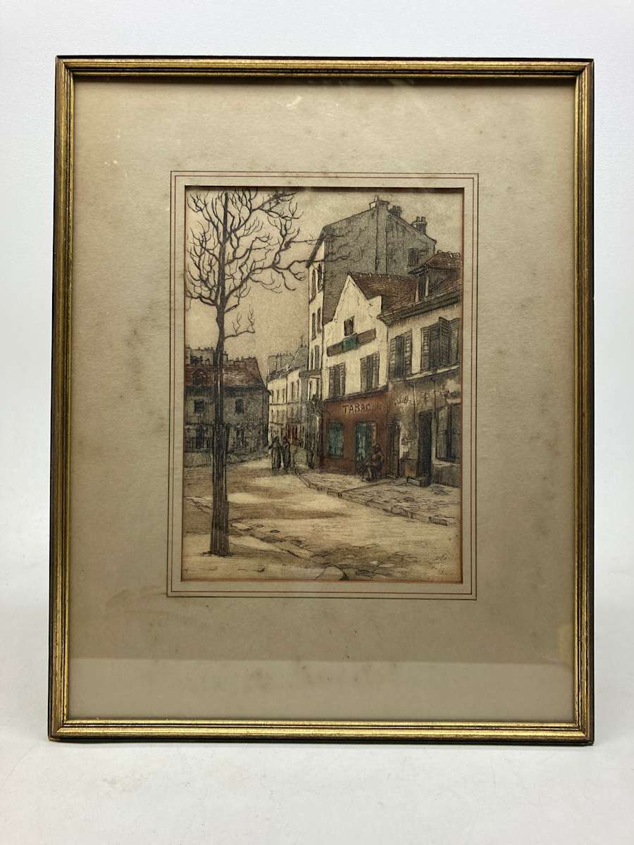 Paris hand colored etching 