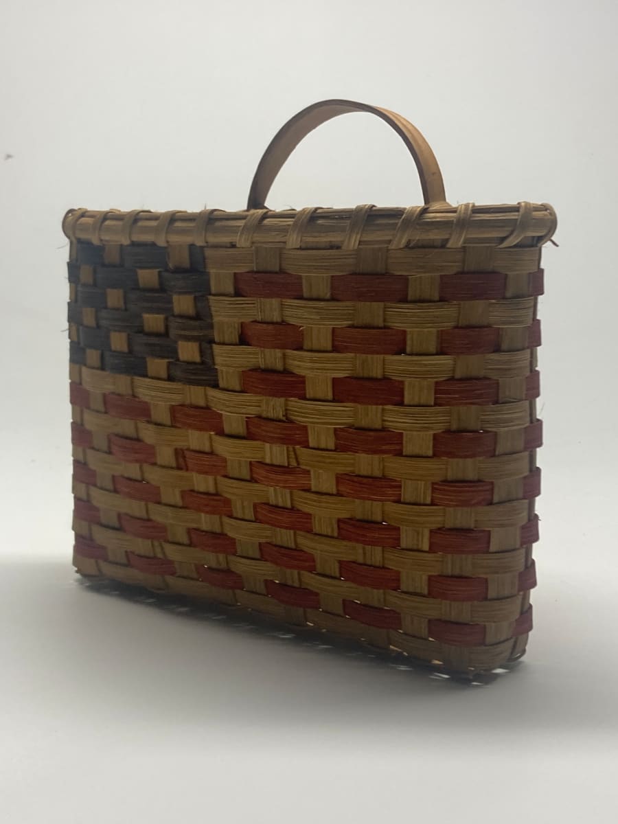 Hand made signed American flag basket, Image 1.