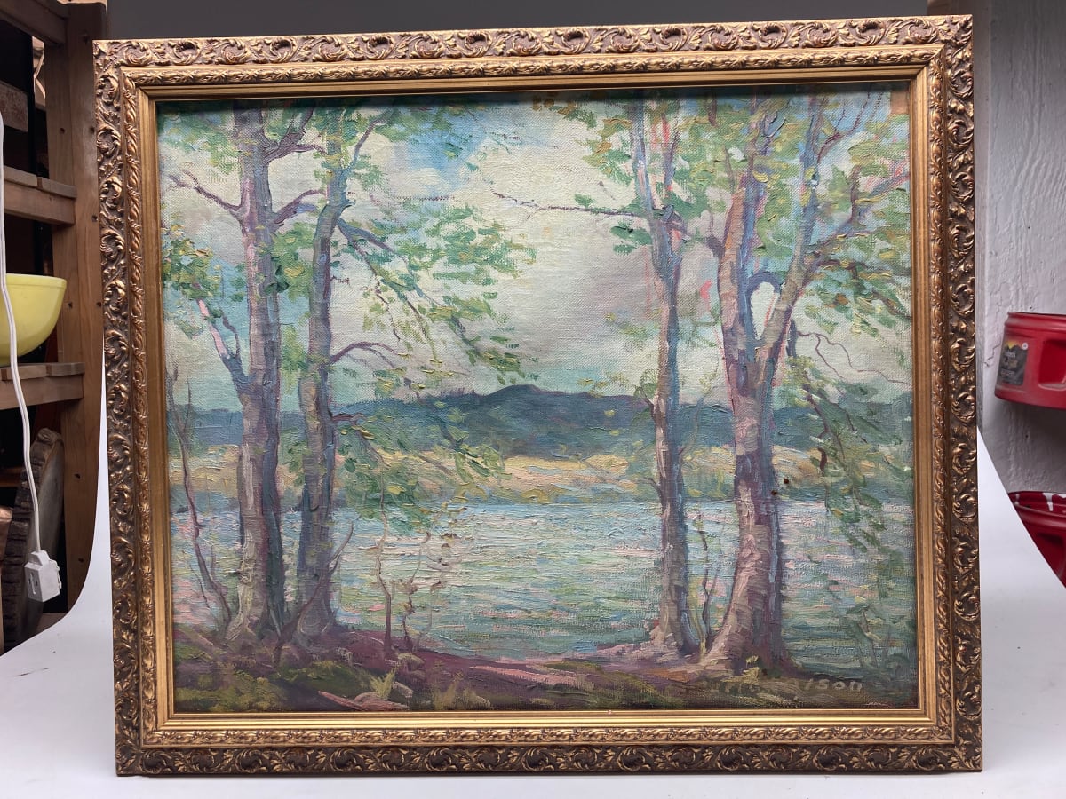 Original framed oil on canvas spring time in the glen by Carl G. T. Olson 