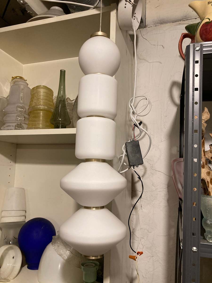 multi sectioned white glass pendant light, Image 1.