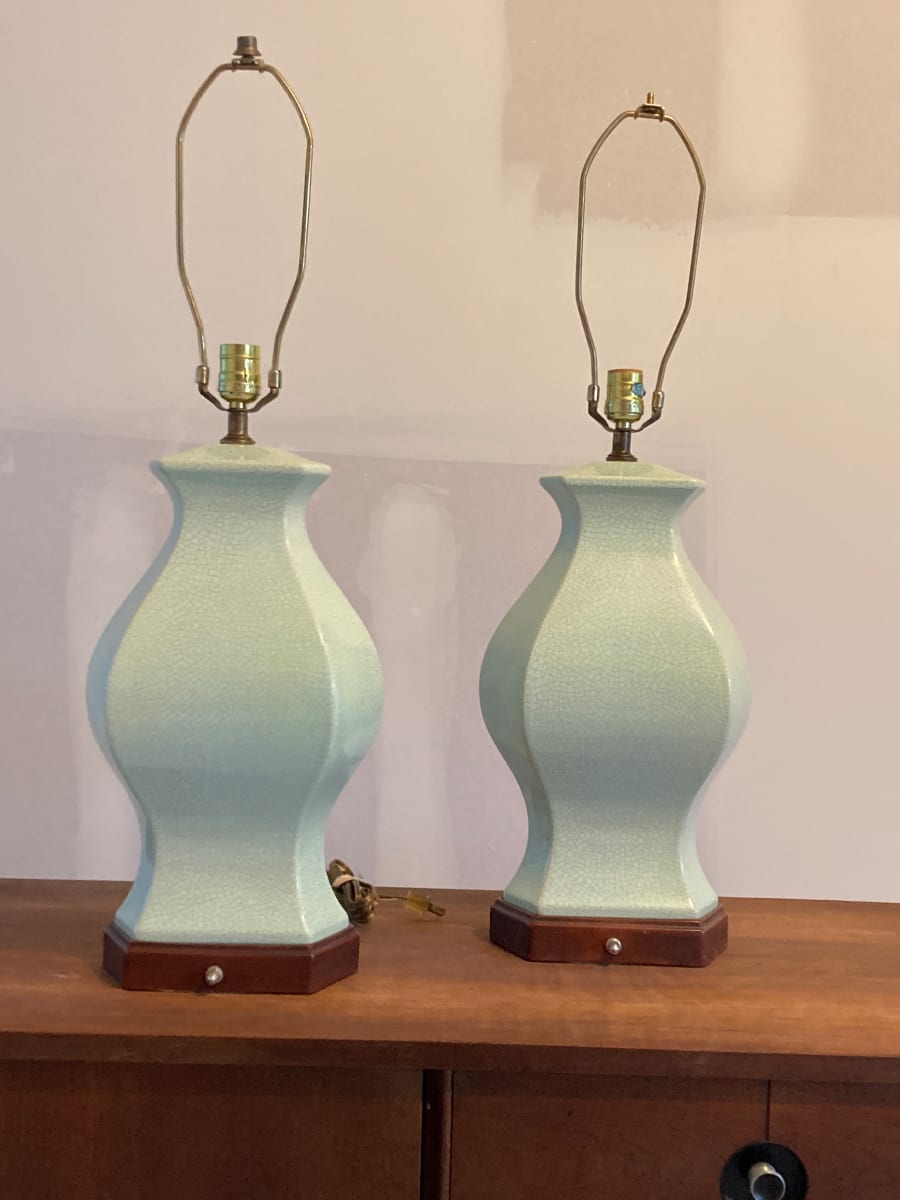 Pair of Celedon table lamps, Image 1.