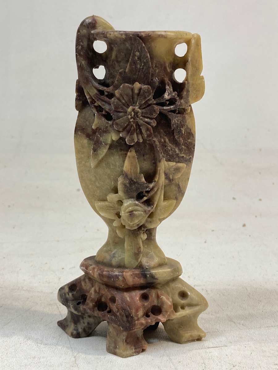 Carved soapstone floral vase 