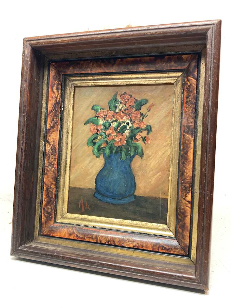 Original floral still life with vase painted on board 