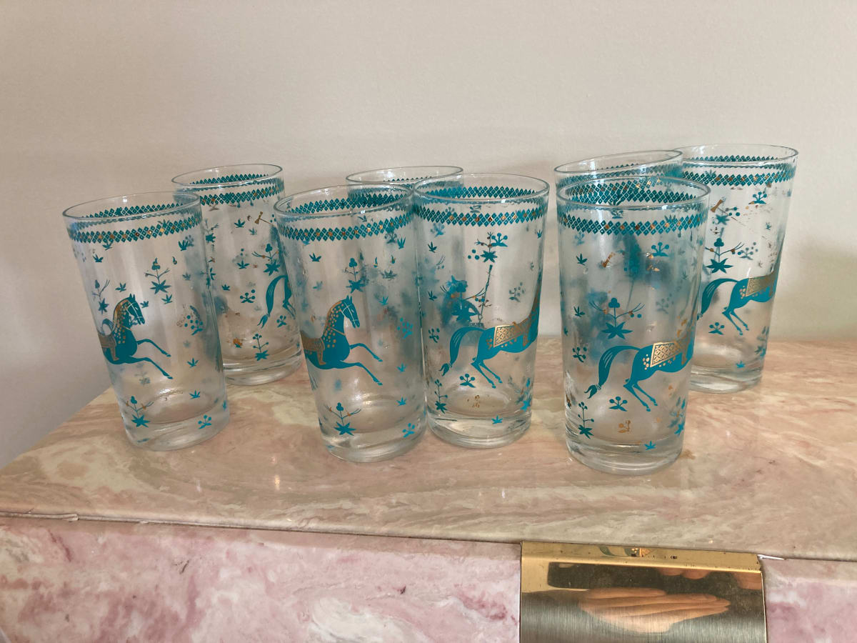 Set of Asian inspired horse glasses 