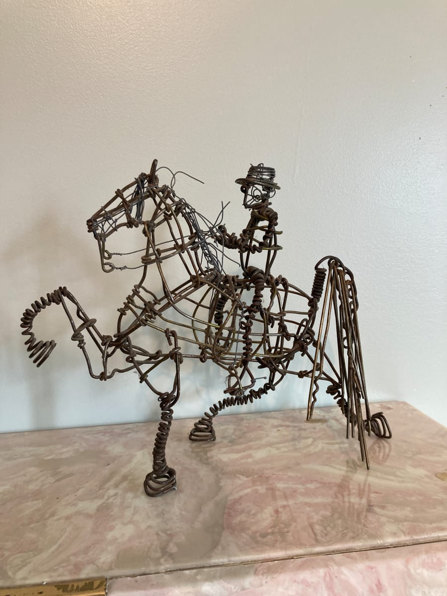 Wire hand made horse and rider sculpture 