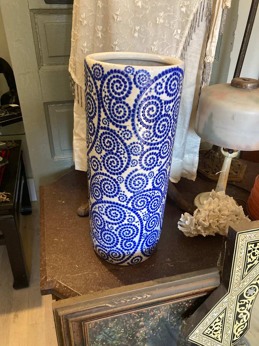blue and white pottery umbrella stand 