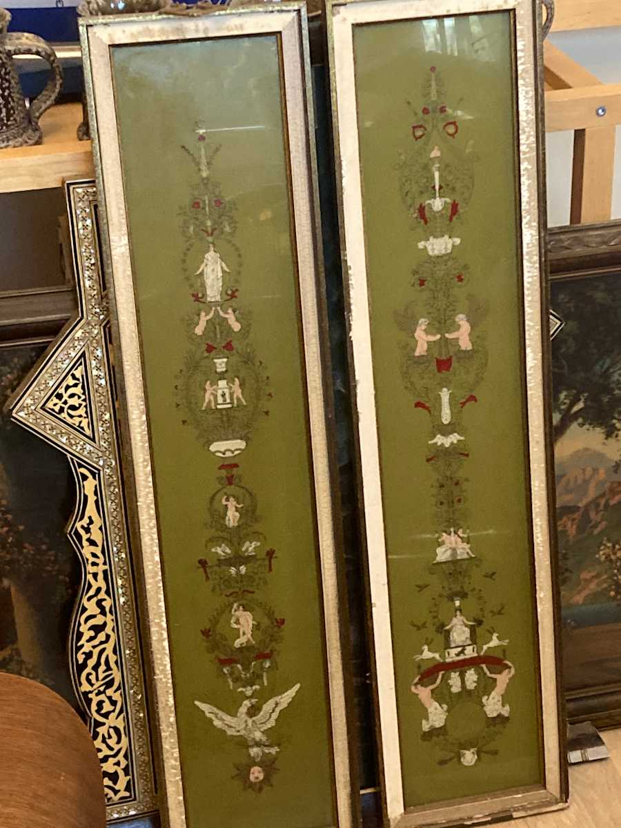 pair of Sungott studio framed painted decoration panels 