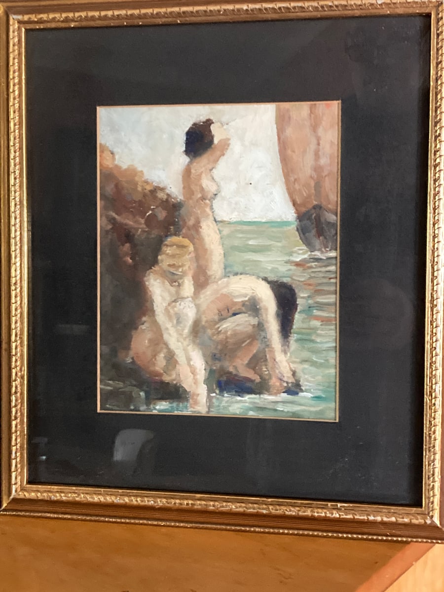 Framed original painting of bathers 