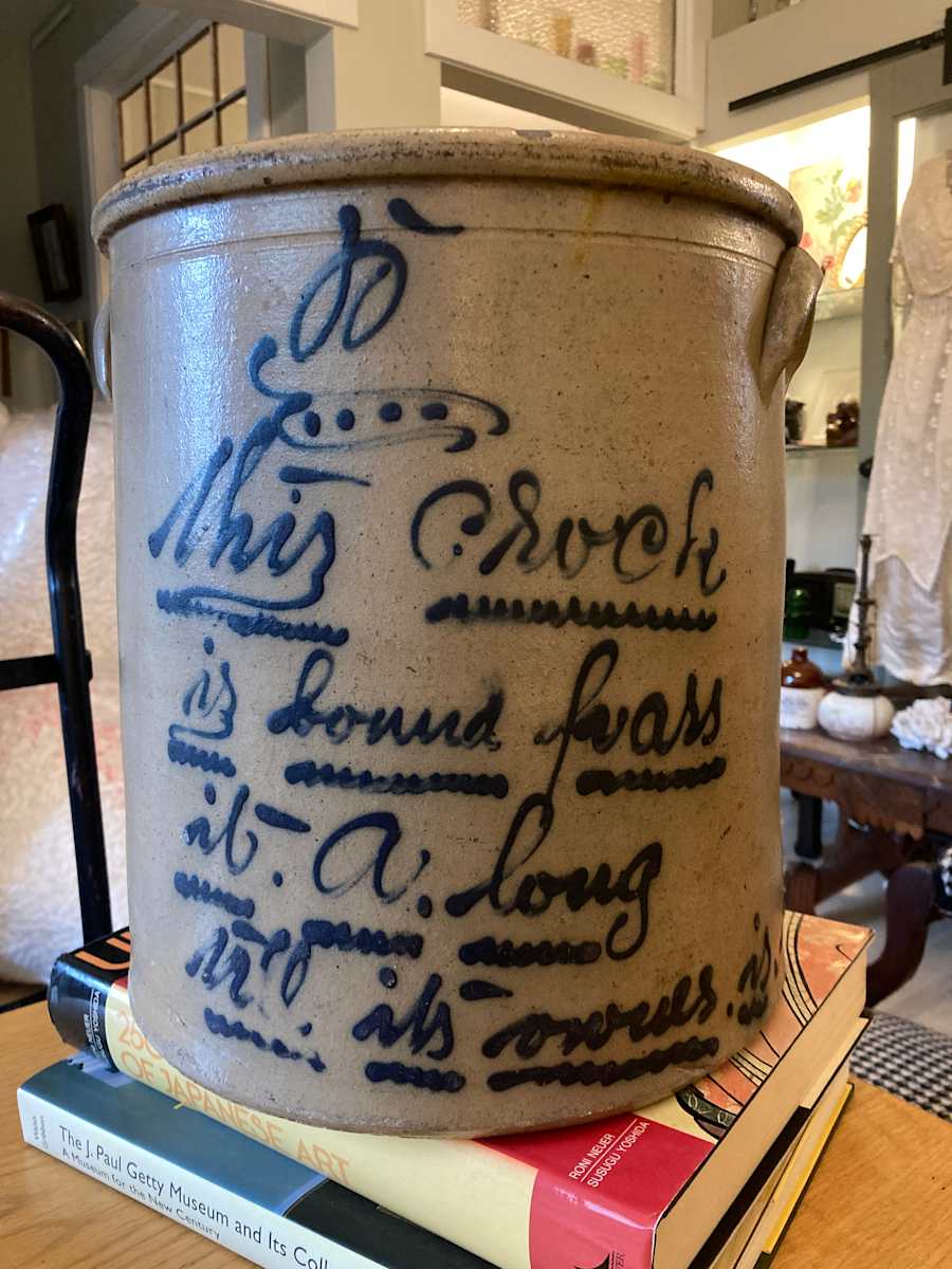 19th century decorated cobalt slip crock ~ RARE 