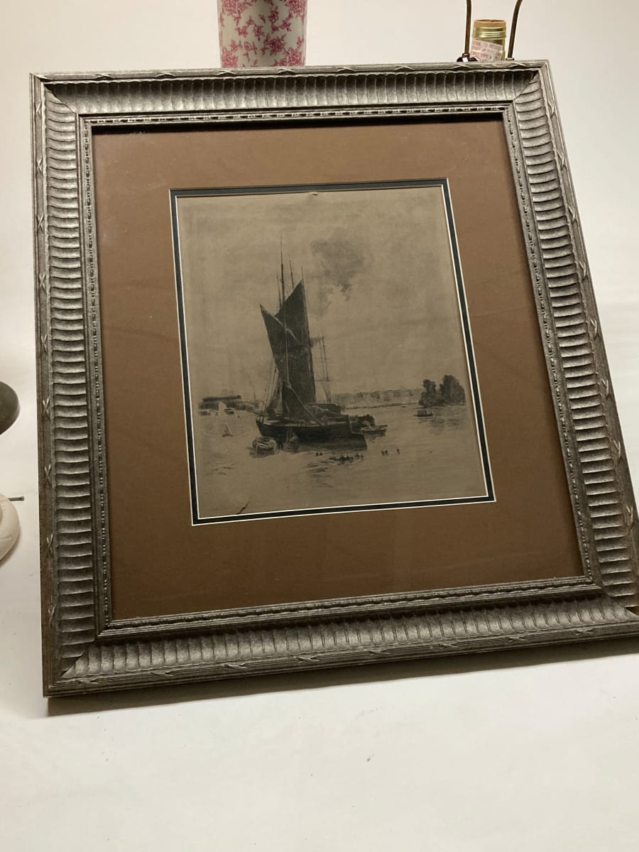 framed ship etching 