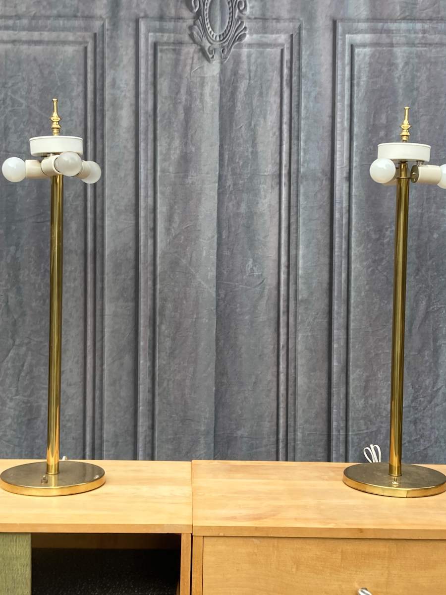 Pair of Walter Nessen brass table lamps 