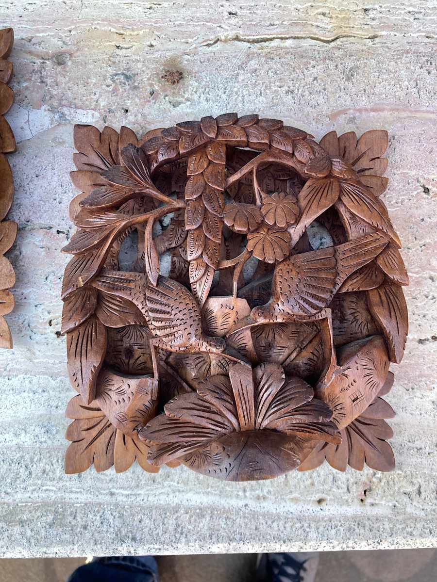 Carved Indonesian wall vase, Image 4.