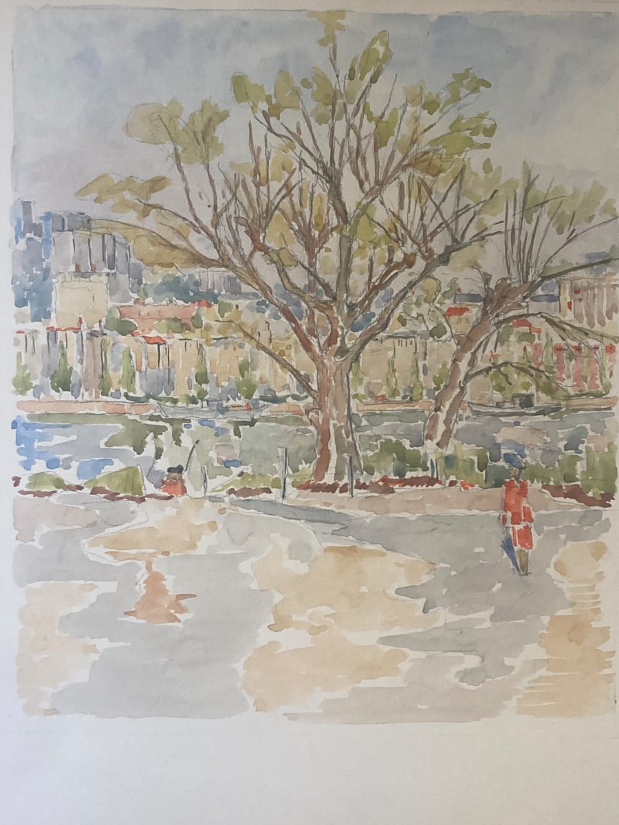 original watercolor of French shore line 