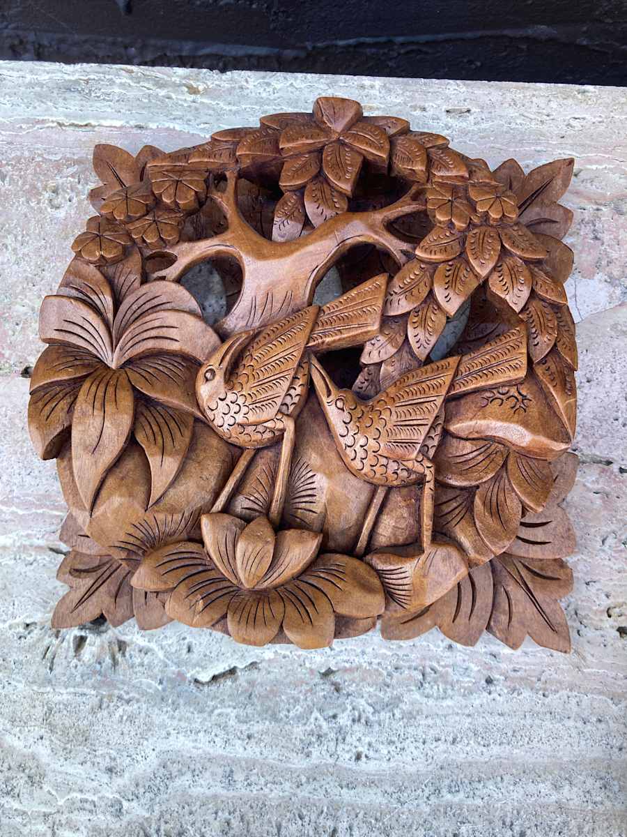 Carved Indonesian wall vase, Image 4.