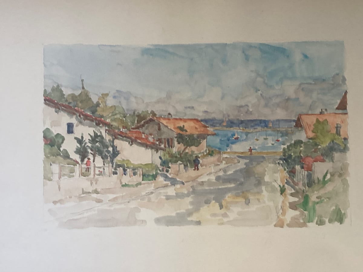 original watercolor of French villiage scene 