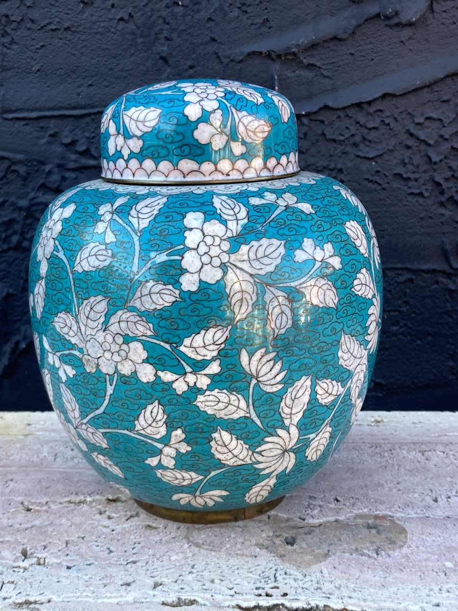 Cloisonne covered ginger jar 