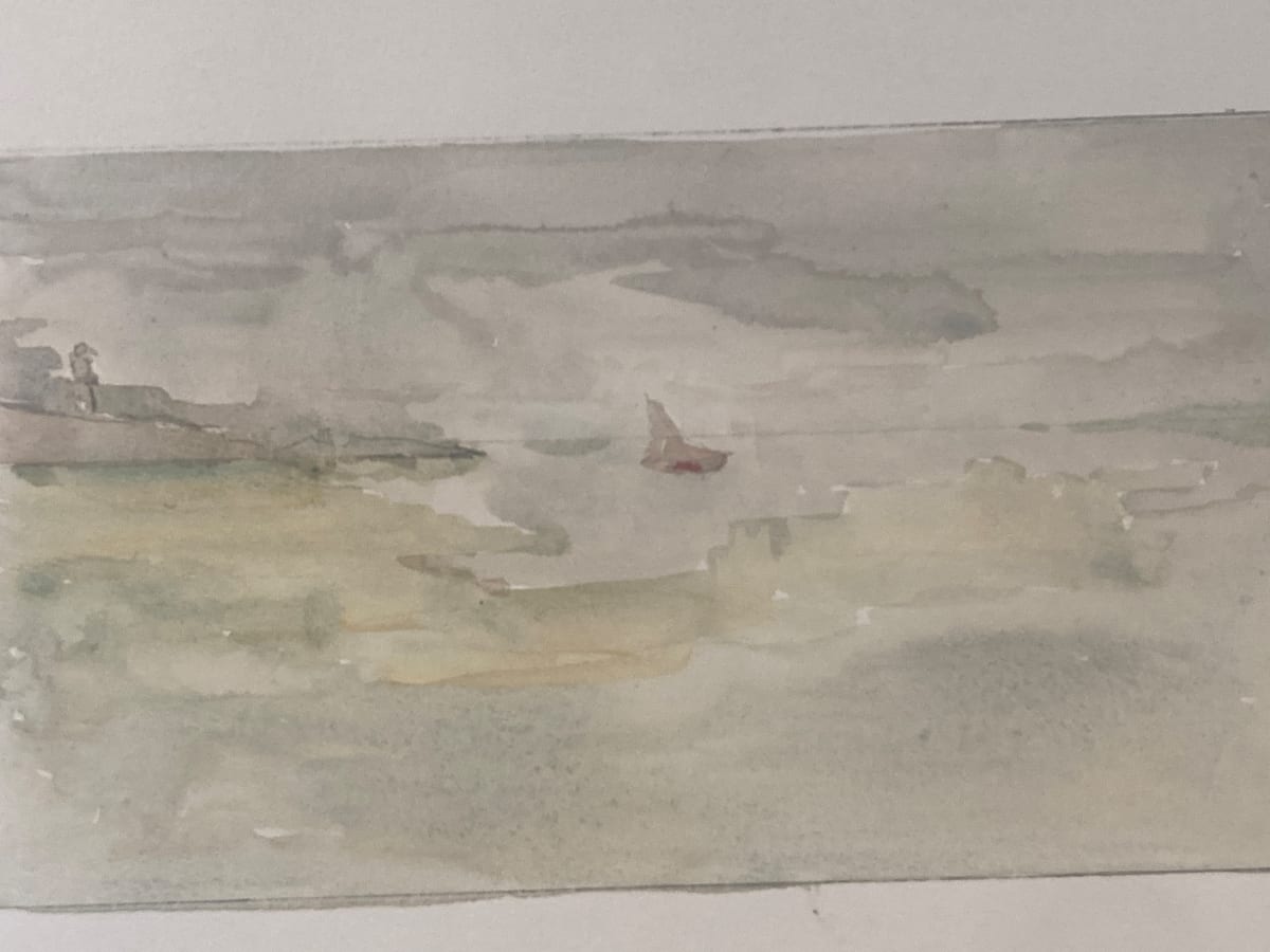original watercolor of French sail boat 