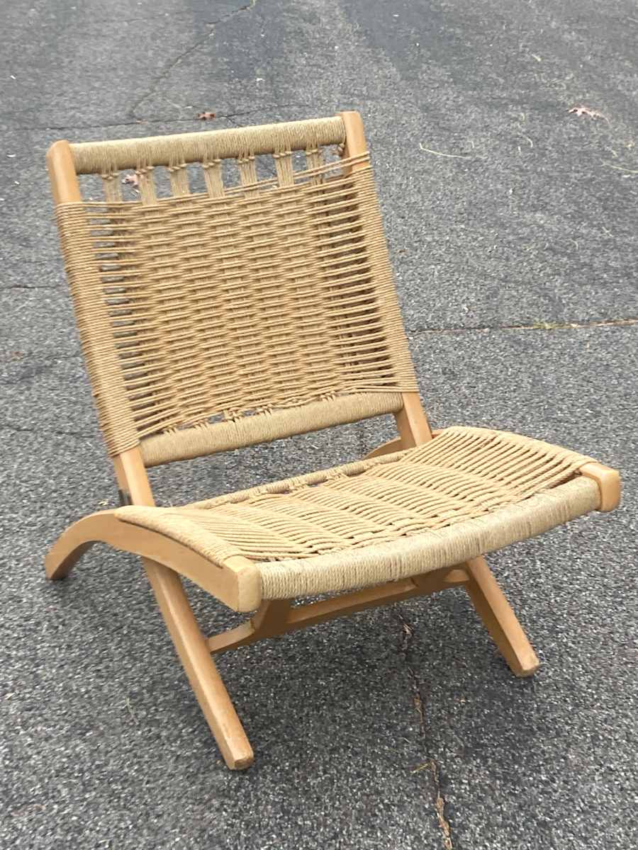 mid century modern folding woven chair 