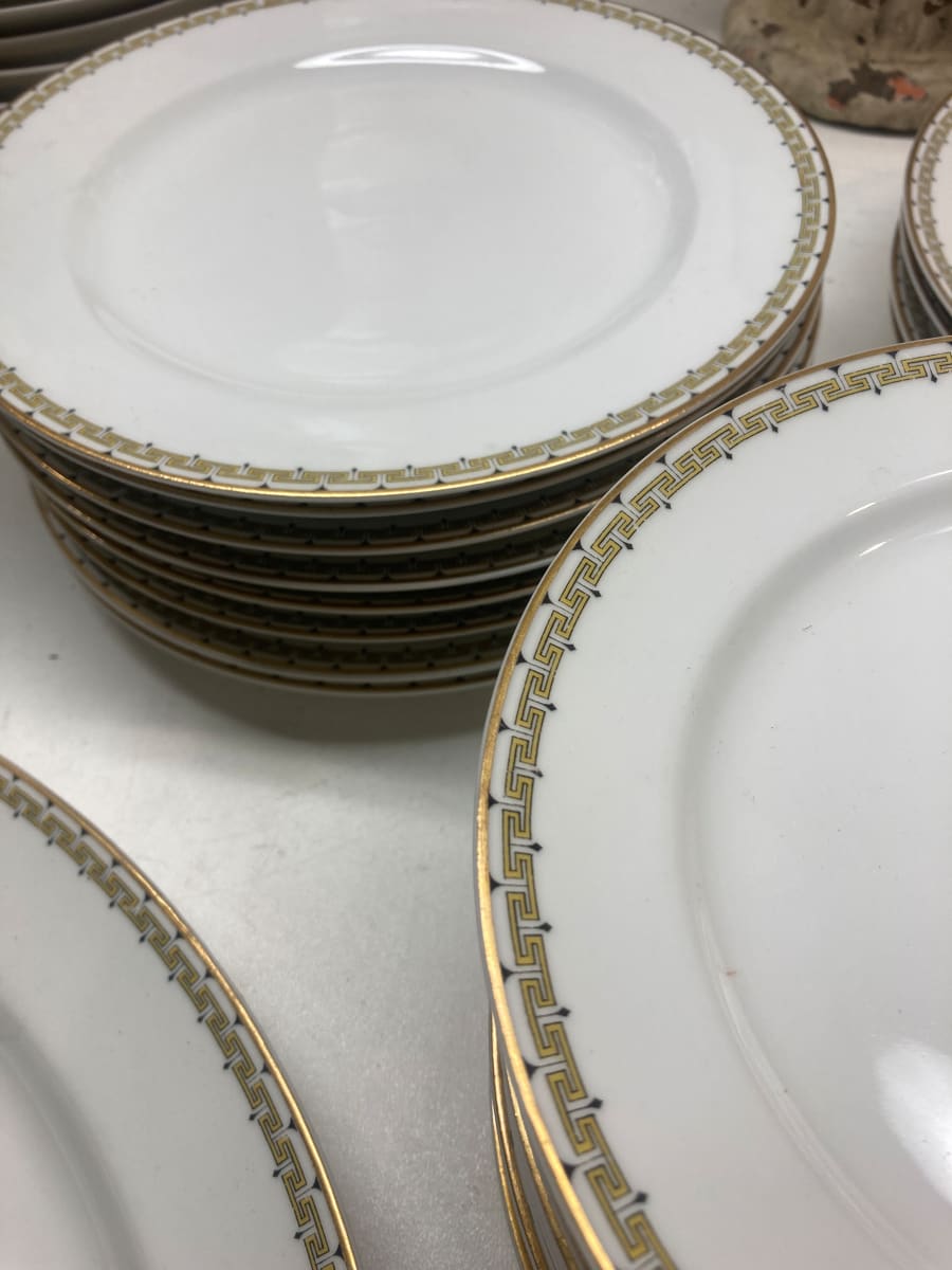 Limoges "Albany" greek key design dessert plates (11) circa 1910 