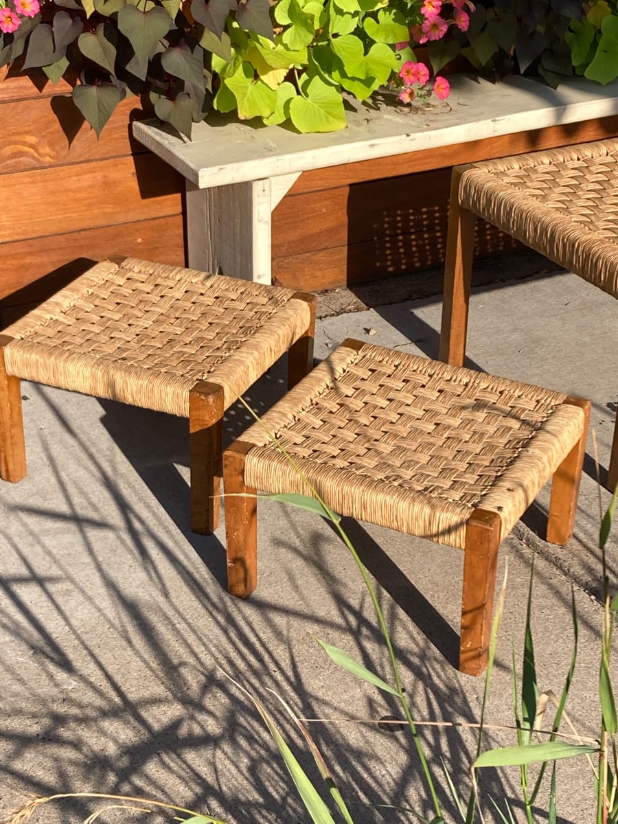 small Mexican  bench with woven seat 