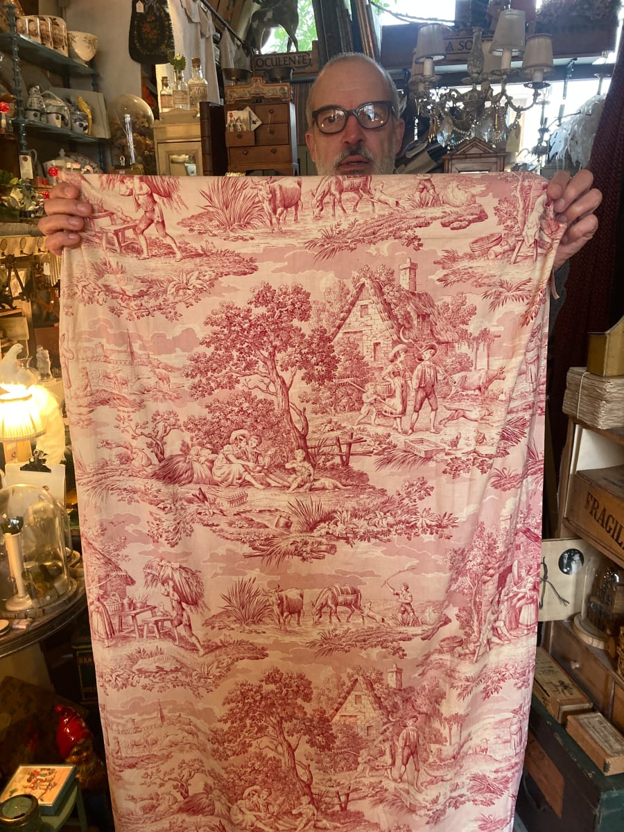 early 20th century toile fabric panel 