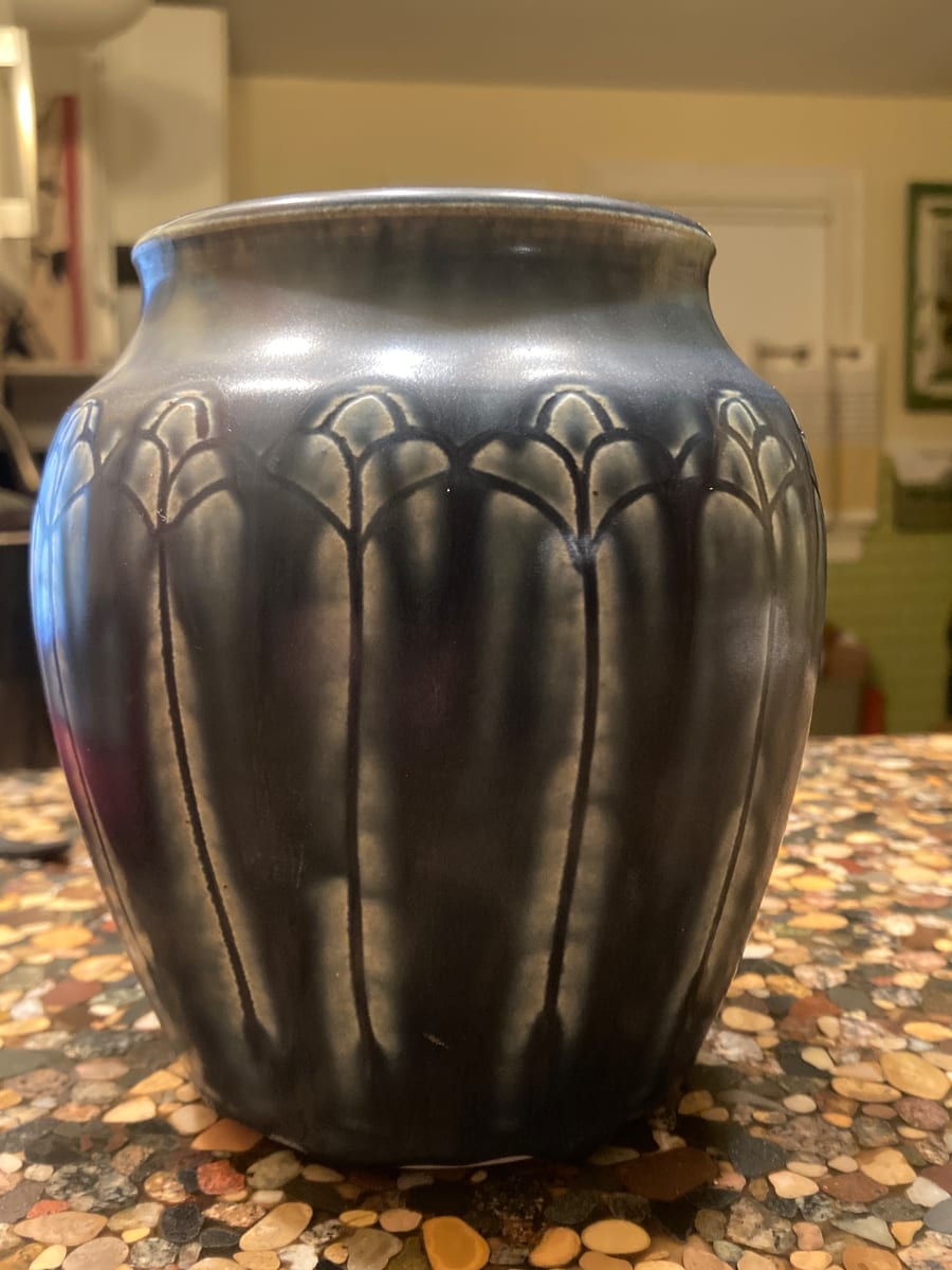 Incised blue arts n crafts vase 