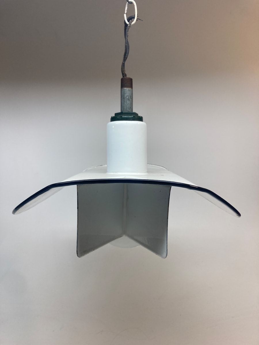 Large white enameled industrial light fixture 