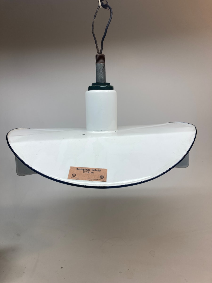 Large white enameled industrial light fixture 