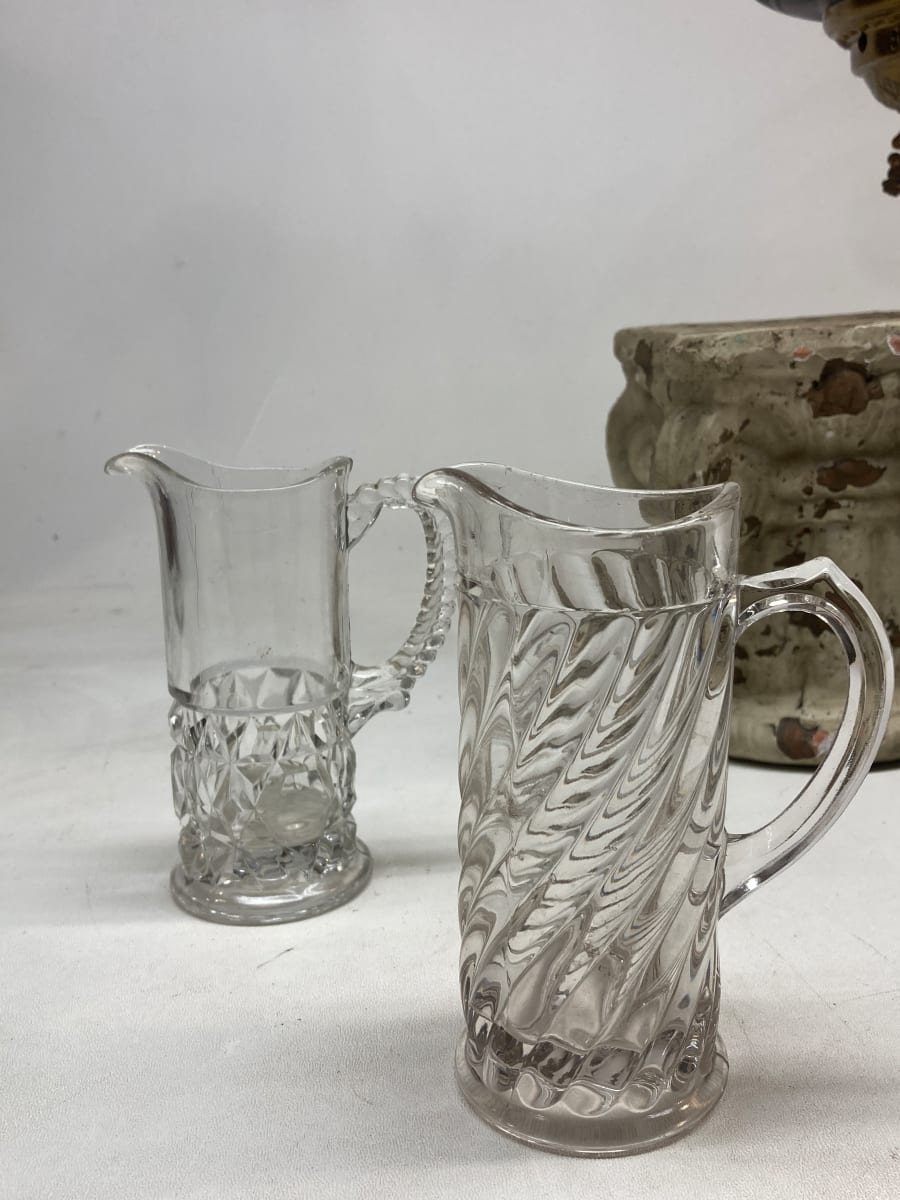 early small narrow clear pressed glass pitcher 