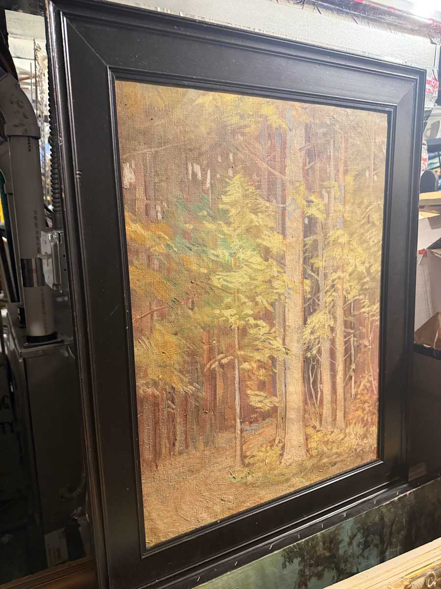 Framed G. T. Carl Olson vertical  landscape with trees, Image 1.