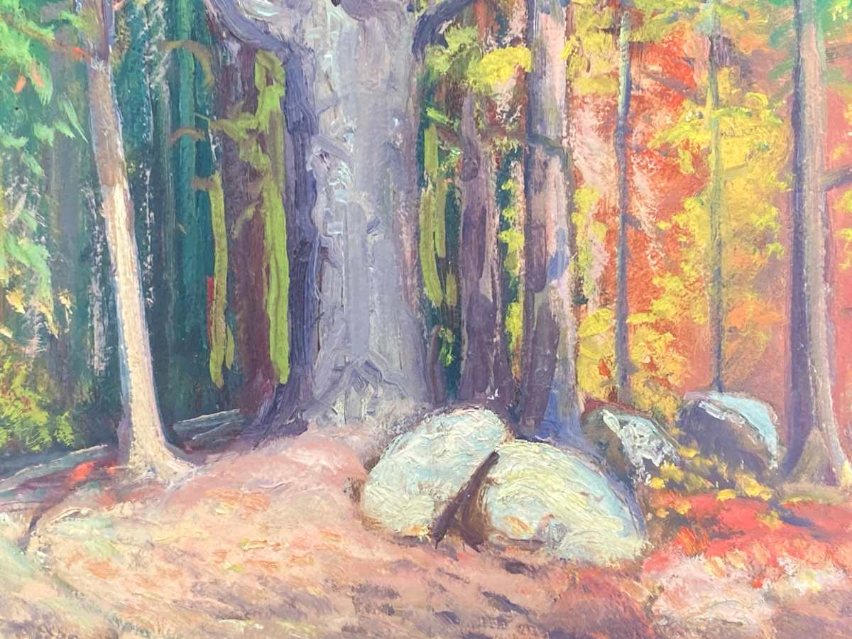 Carl G.T. Olson original painting on board fall scene with boulder #9 