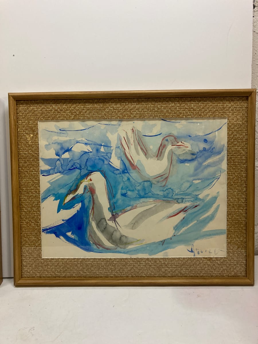 Framed watercolor of Seagulls by James Quentin Young 