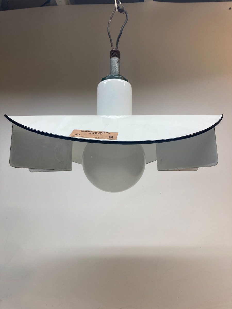 Large white enameled industrial light fixture 