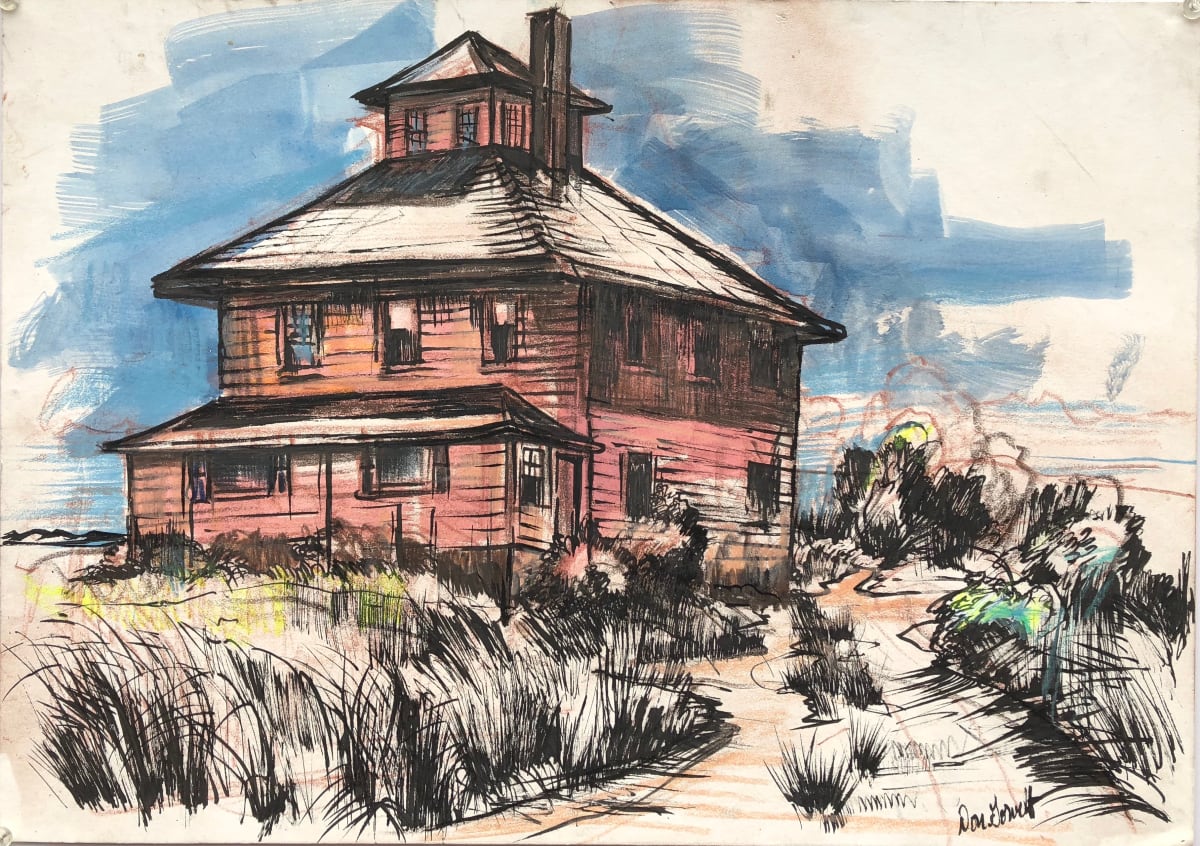 Abandoned Marsh House  Image: Abandoned Marsh House 15 x 26 in. 
On rag mat board, India ink, color pencil, and wash.
