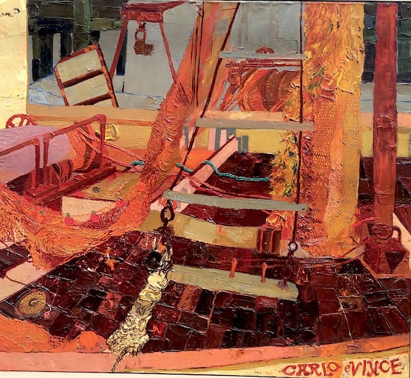 Carlo e Vince by Don Gorvett  Image: Oil on canvas, image size 36 x 40 inches. Original artist-made frame. 