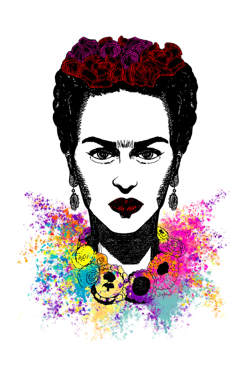Frida Color Explosion by Bernice Merced  Image: $145 | 12x18 Hybrid Ink Illustration + Digitally Embellished | Hand Varnished; Includes Shipping