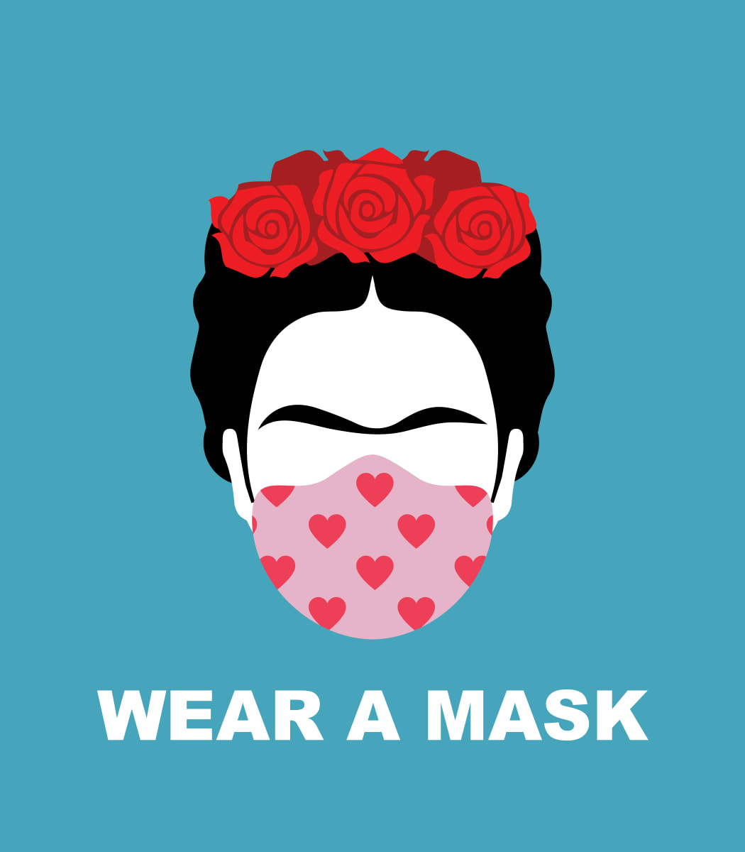 Mask PSA Campaign by Bernice Merced  Image: Design + Illustration for art prints, T-shirts, and other print novelties to encourage face mask usage.