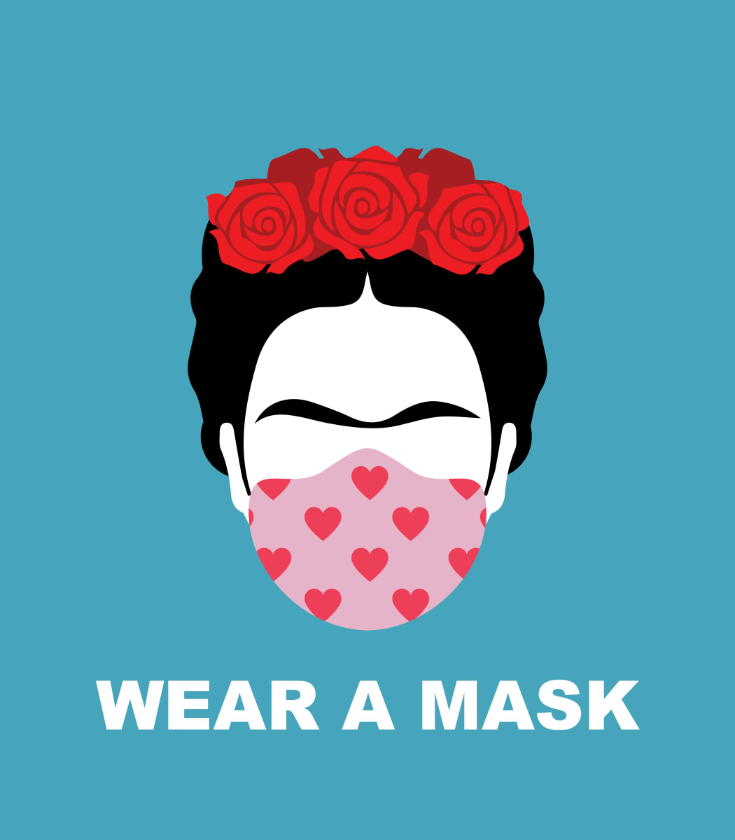 Mask PSA Campaign by Bernice Merced  Image: Design + Illustration for art prints, T-shirts, and other print novelties to encourage face mask usage.