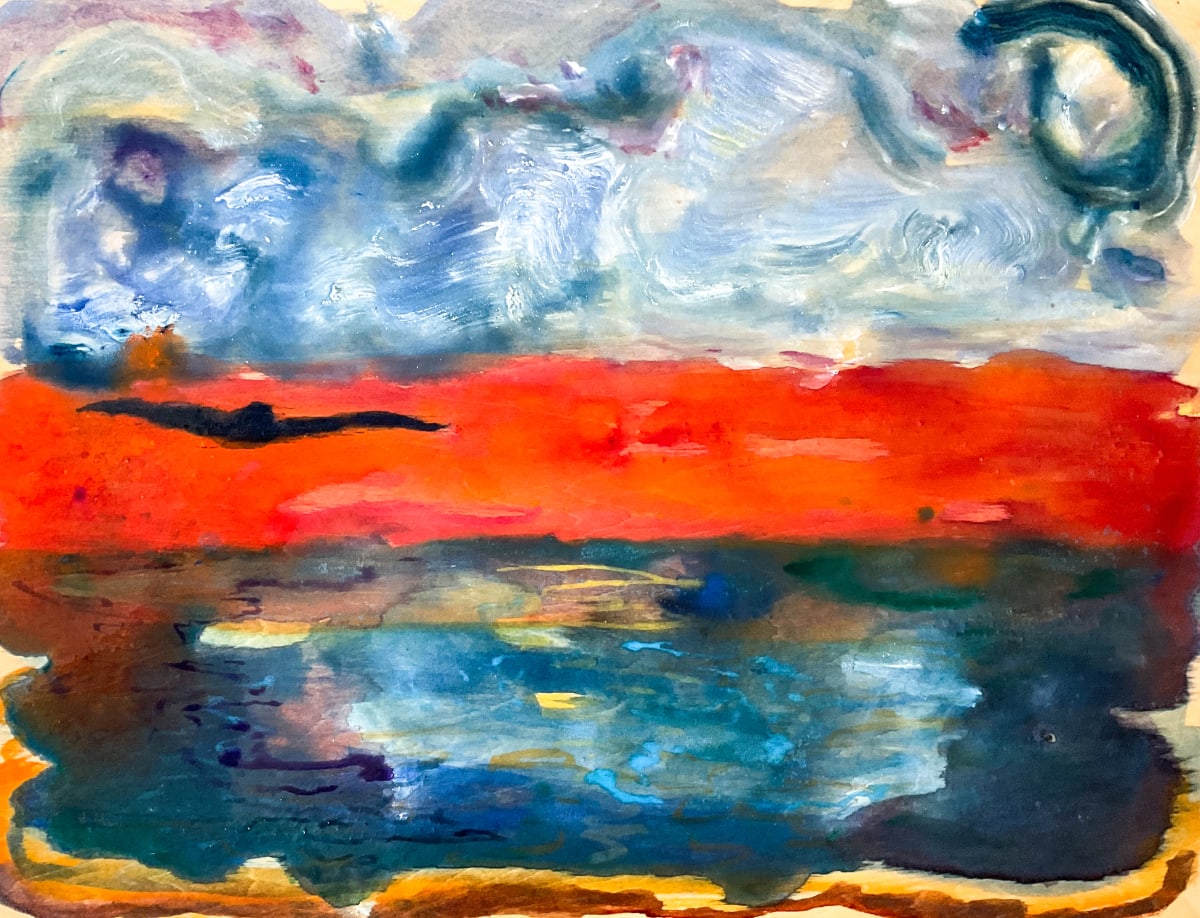 Seagull Sunrise by Stephanie Fuller (Stephanie Burns)  Image: Seagull Sunrise, Watercolour on Wood Panel, 30 x 40 cm