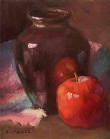 Brown Jar and Apple by Alecia Schmitz 