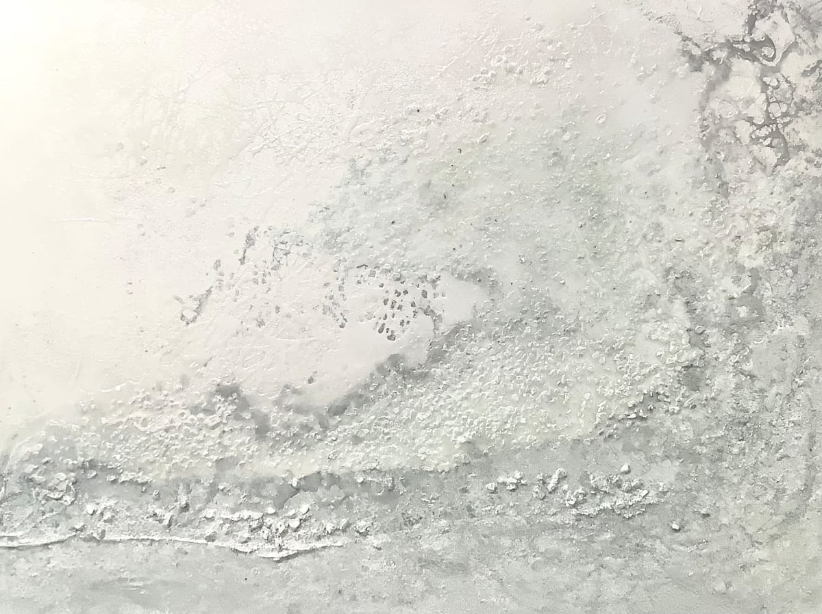 Crystal Waters by Julia Ross  Image: Power radiates from this dynamic, icy seascape as the crash of the wave is captured with resin, silver leaf and glass beads.