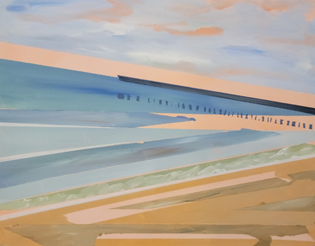 Beach  Image: Geometric painting of Myrtle Beach State Park Beach and Pier.