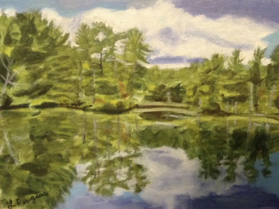 Reflections from covered bridge by Louise Douglas 