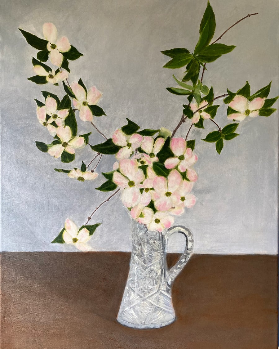 Dogwood in Crystal Vase by Louise Douglas 