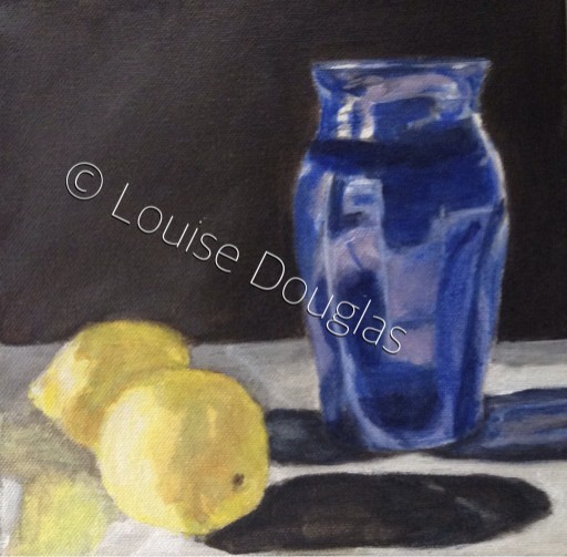 Blue Vase and Lemons by Louise Douglas 