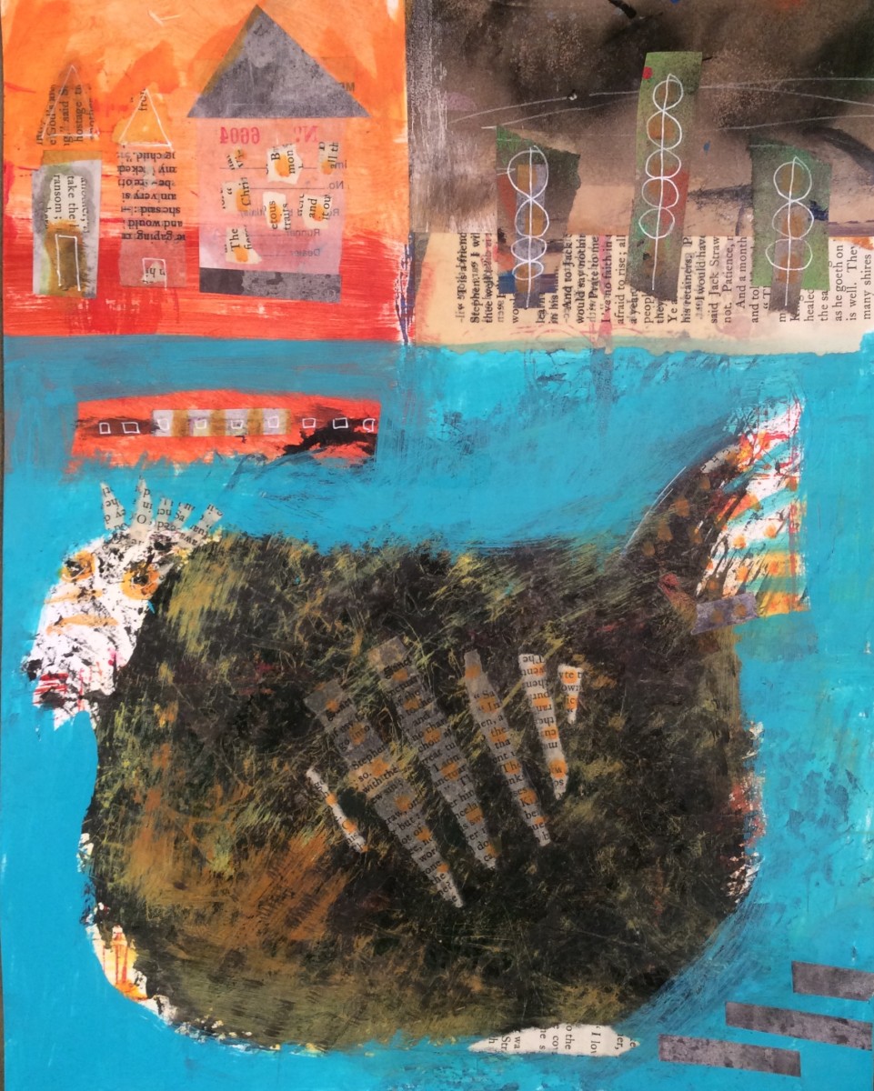 City Hen and a Red Bus by Steffanie Lorig 