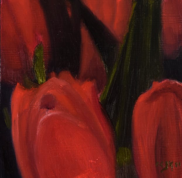 Small Painting of Tulips by Carolyn Kleinberger  