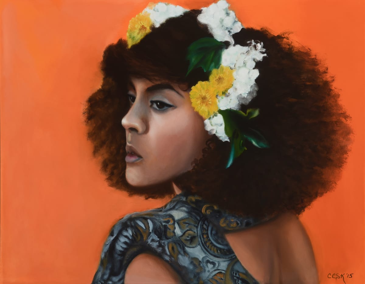 Young Woman With Flowers In Her Hair by Carolyn Kleinberger  Image: Sale Price $540