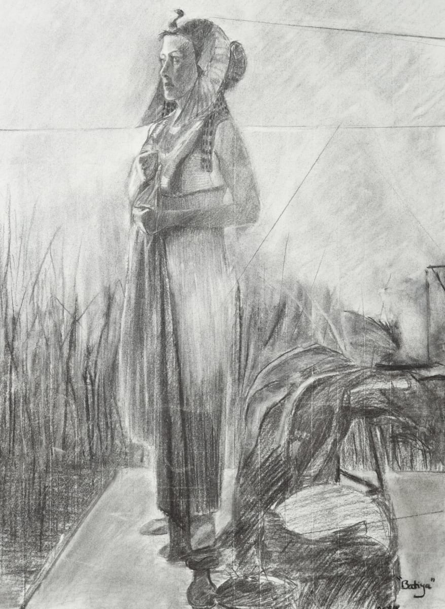 Egyptian Princess Charcoal Drawing by Carolyn Kleinberger 